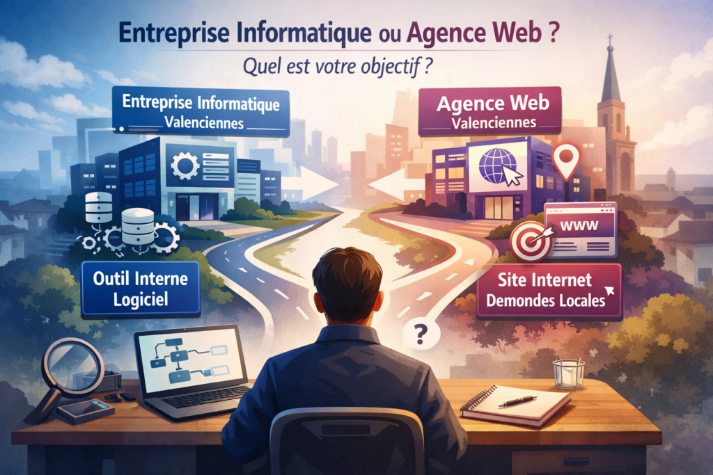 Visuel illustrant des critères pour choisir une agence web à Valenciennes et Douai.